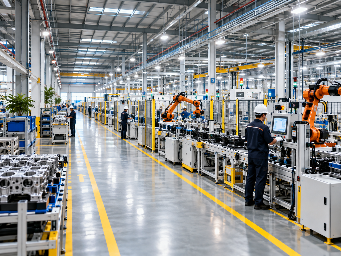 Modern factory operating in smooth flow